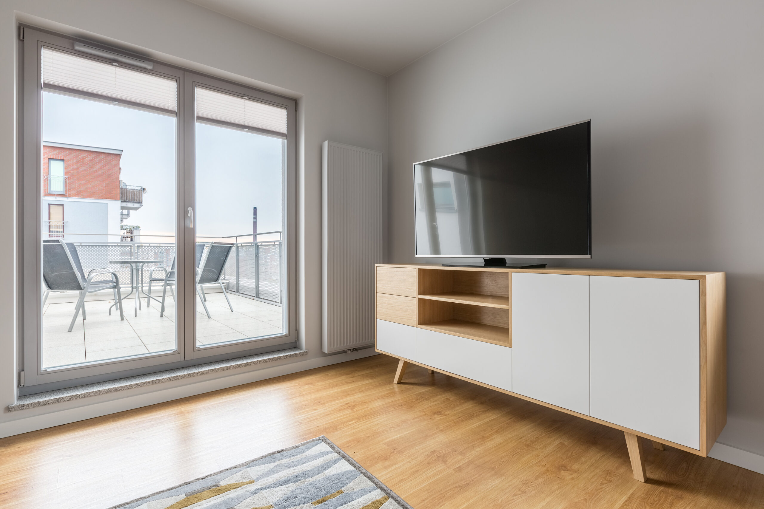 Playroom in modern apartment with exit to the terrace